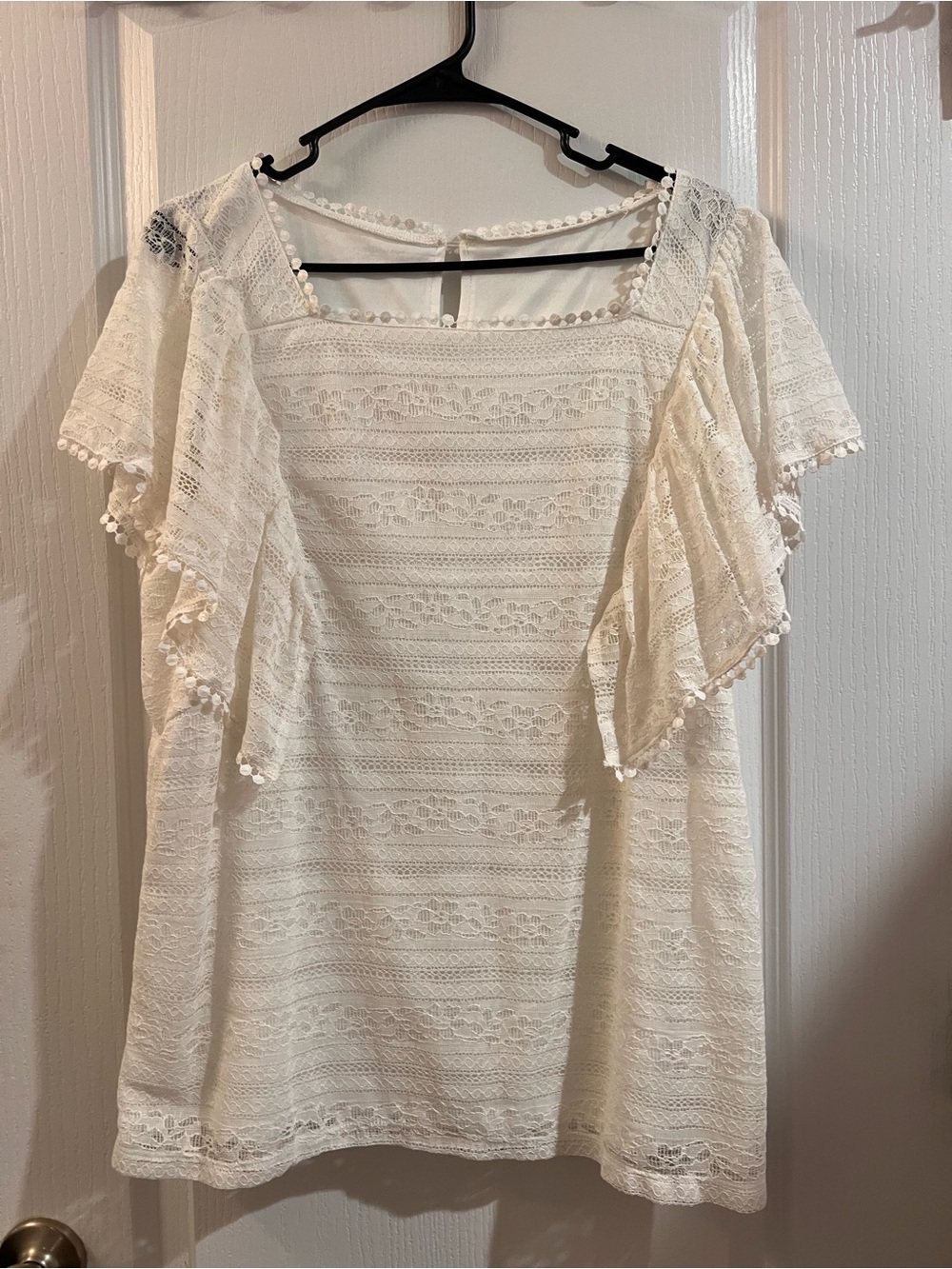Cream Lace Flutter Sleeve Blouse